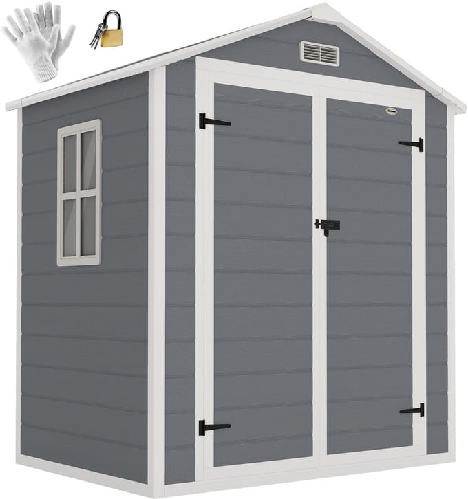 Outsunny-Gartenschuppen-Aluminiumlegierung, Kunststoff-183L x 134B x 210H cm-Grau