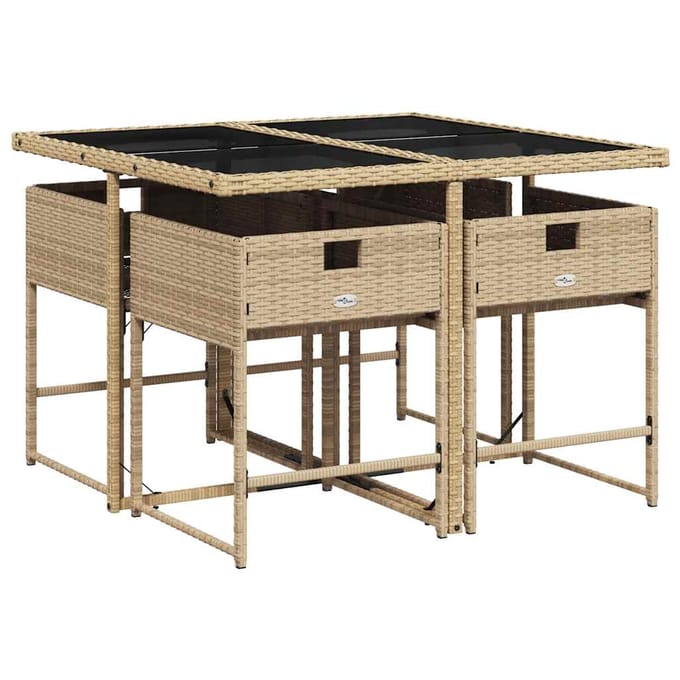 vidaXL - 5-delige - Tuinset - met - kussens - poly - rattan - gemengd - beige