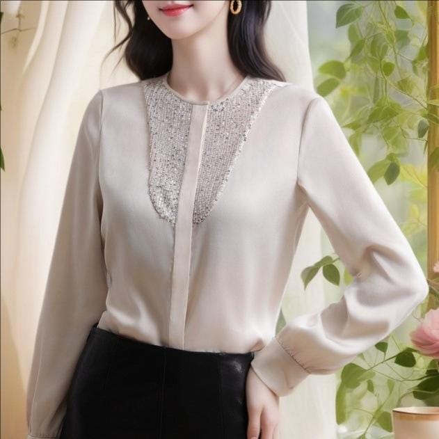 Ambient Lente Elegant Licht Luxe Satijn Klein Overhemd Dunne Pullover Top 3XL gray
