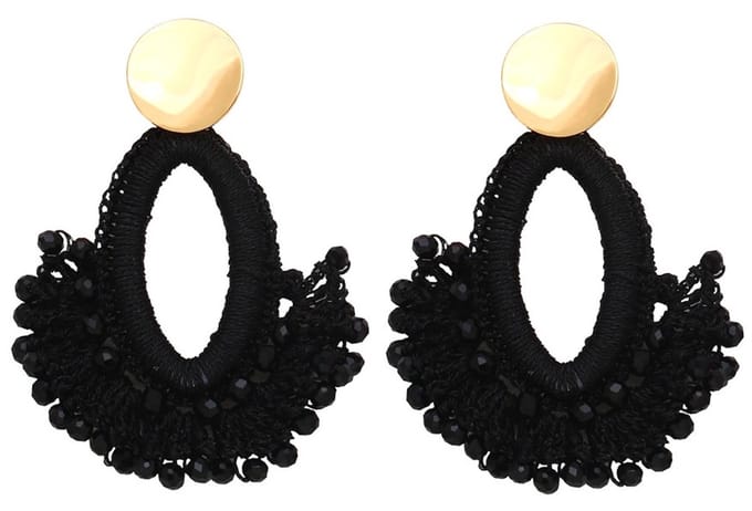 Oorbellen met Glaskralen - Oorhangers - 7 cm - Zwart