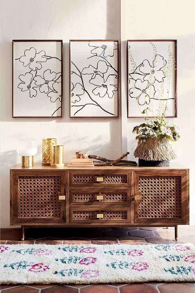 Drie-delige Minimalistische Bloementableau 42x62 cm