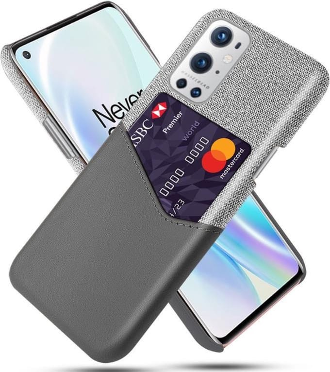 OnePlus 9 Pro (5G) Luxe Hybride Backcover met Pasjeshouder + PMMA Screenprotector _ Grijs