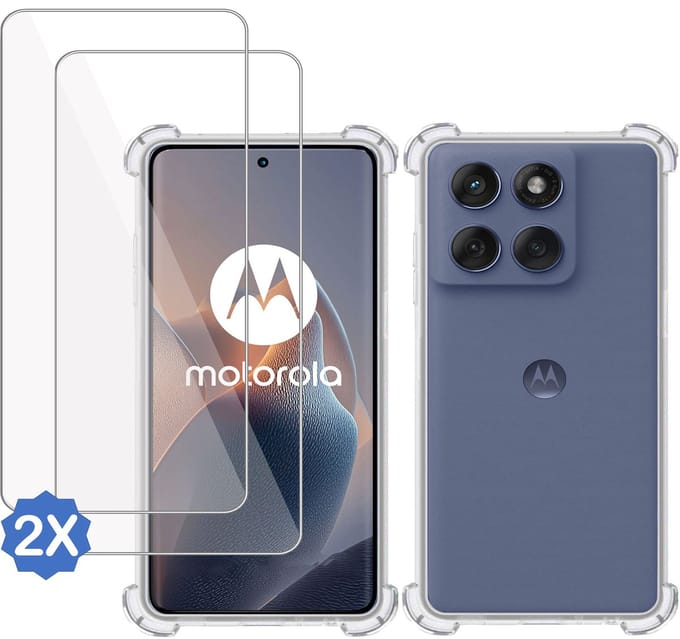 TechNow Hoesje + 2x Screenprotector geschikt voor Motorola Edge 60 Pro Hoesje Screenprotector - Tempered Glass - Extreme Shock Case Transparant