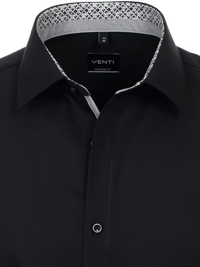 Zwart Overhemd Heren Strijkvrij Modern Fit Venti - M