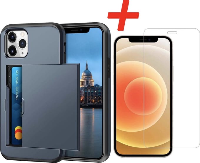 Geschikt voor Apple iPhone 12 Pro Max Backcover | Donkerblauw | Pasjeshouder
