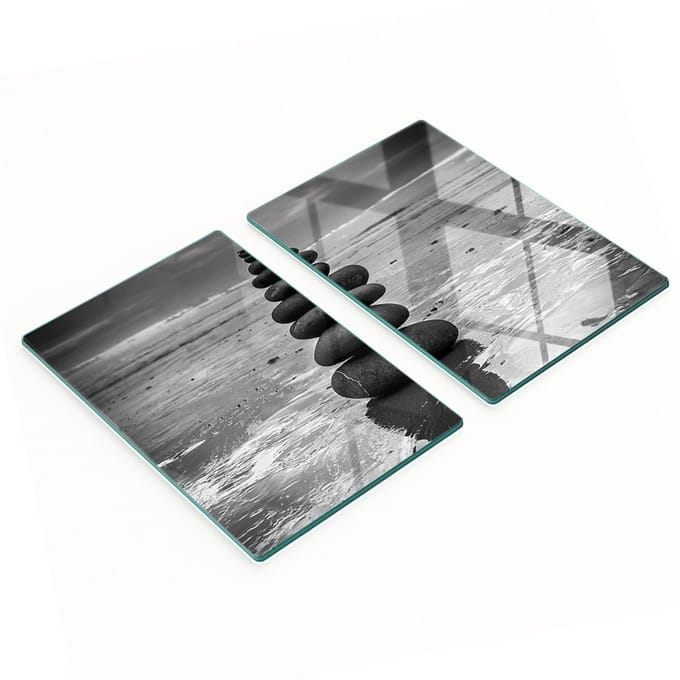Decoratieve glazen snackplanken met balancerende stenen, 2x40x52 cm