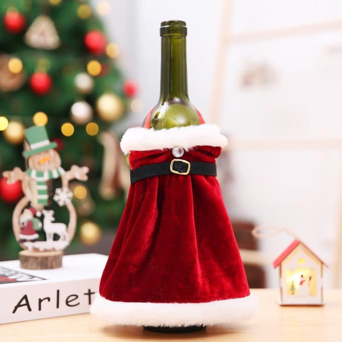 Ensemble de bouteilles de vin de noël créatif, robe en velours doré, couverture de bouteille de vin, manches de sac, décor de Table de dîner de noël et nouvel an black