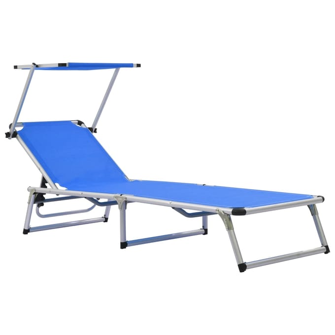 vidaXL - Ligbed - inklapbaar - met - dak - aluminium - en - textileen - blauw