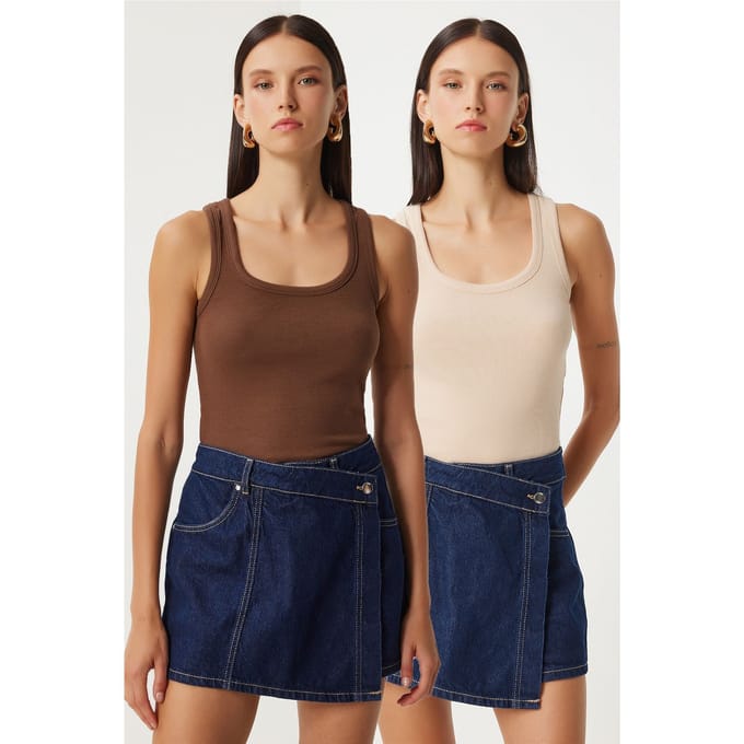 Getailleerde U-kraag Gebreide 2-Pack Tanktop