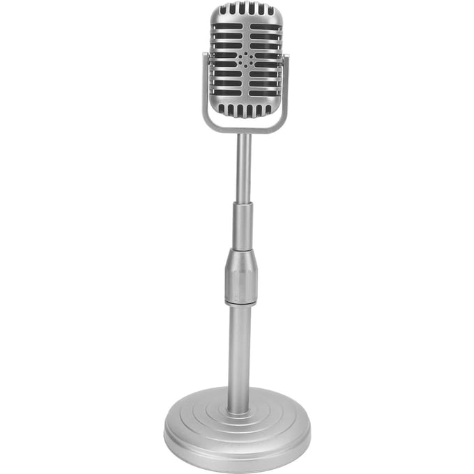 Simulatie ouderwets microfoonmodel met stabiele basis en steunstang Retro-stijl microfoonset zilver