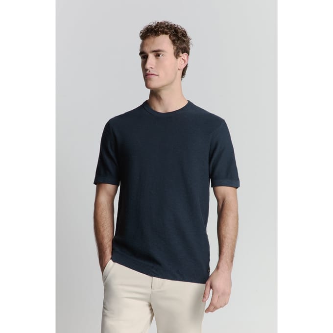 No Excess Pullover Short Sleeve Crewneck Solid Slub Knit Night Maat: S | Sweaters Outlet | Heren | Blauw