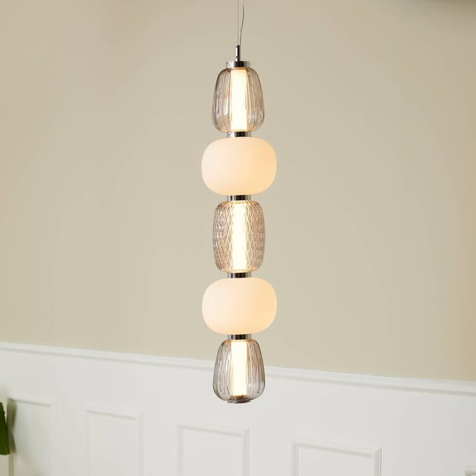 LOOM DESIGN LED hanglamp Pearl 5 grijs/chroom glas hoogte 78 cm