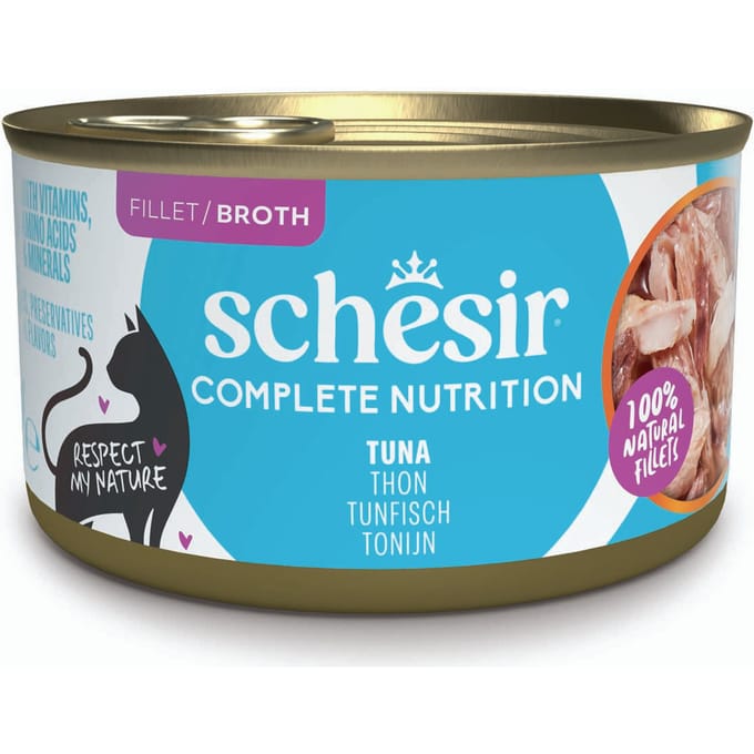6 x 85g Schesir Complete Nutrition in Bouillon Tonijn natvoer voor katten