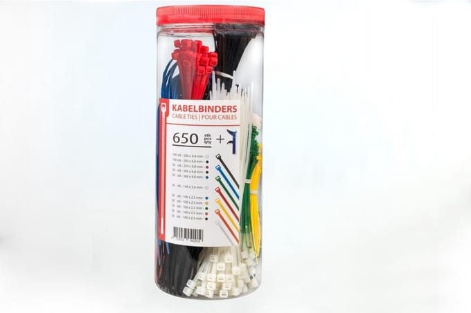 TD47 Kabelbinders in voordeelbox 650 stuks + aanspantool - Tie wraps - Tyraps