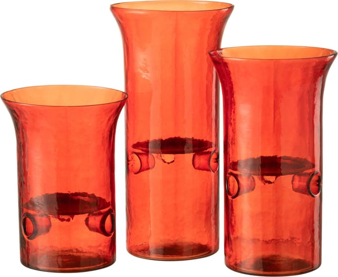 J-Line kaarshouder Bord - glas/metaal - rood - 3 stuks