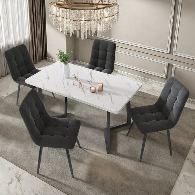 Set van 4 Eetkamerstoelen – Grijs Fluweel, Comfortabel en Modern – Stevig Ontwerp