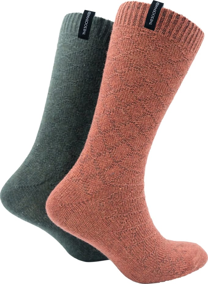 The Sockmaker sokken heren 41-46 - 2-pack Wool Boot - duurzaam - Argyle - Bronze and Olive Green