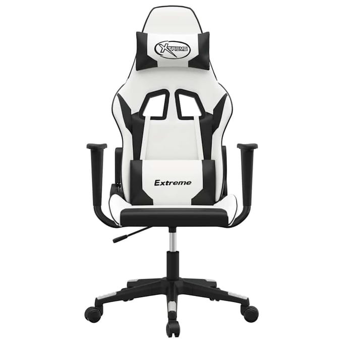 vidaXL - Massage - gamestoel - kunstleer - wit - en - zwart