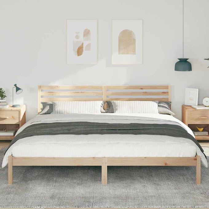 vidaXL - Bedframe - met - hoofdeinde - Bruin - 200 - x - 210 - cm - Massief - grenenhout