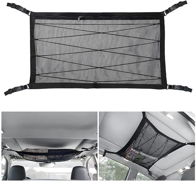 Dailygoods- Opbergnet Universeel - Bagageorganizer - Polyester - Dak-Organizer - Auto Accessoires - 70 x 50 cm - Trekkoord