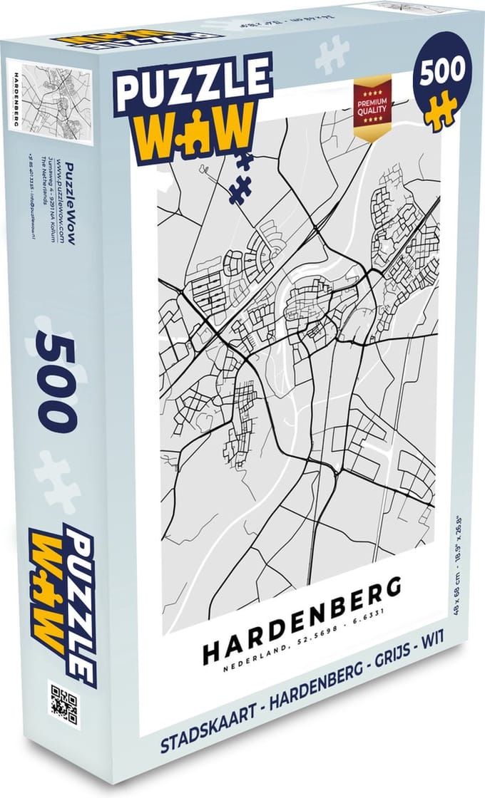 Puzzel Stadskaart - Hardenberg - Grijs - Wit - Legpuzzel - Puzzel 500 stukjes - Plattegrond