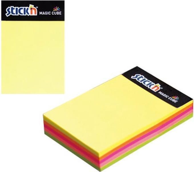 Stick'n Memokubus scrum - 76x50mm - 5 Neon Kleuren - 125 Sticky Notes