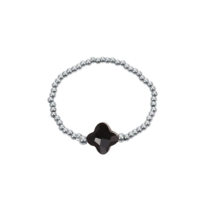 By jam - Ring klaver zilver zwart - kadotip - stainless steel
