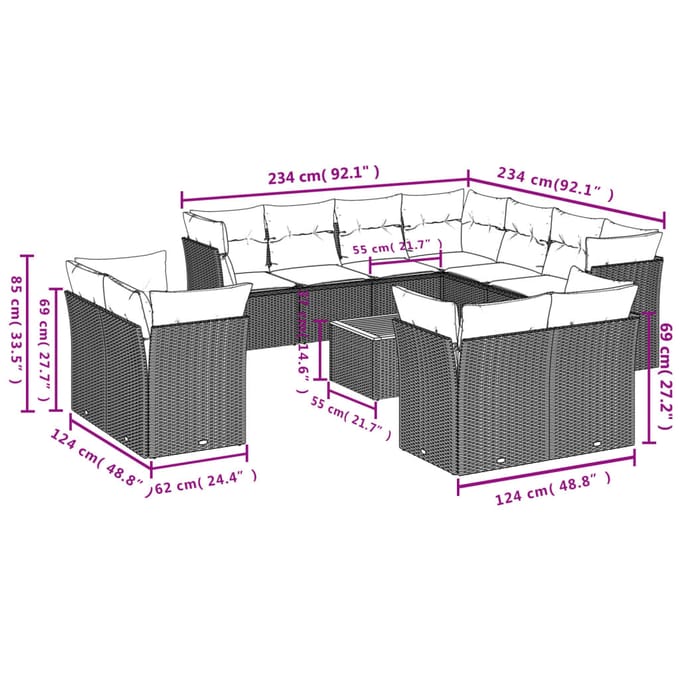 vidaXL - 12-delige - Loungeset - met - kussens - poly - rattan - beige
