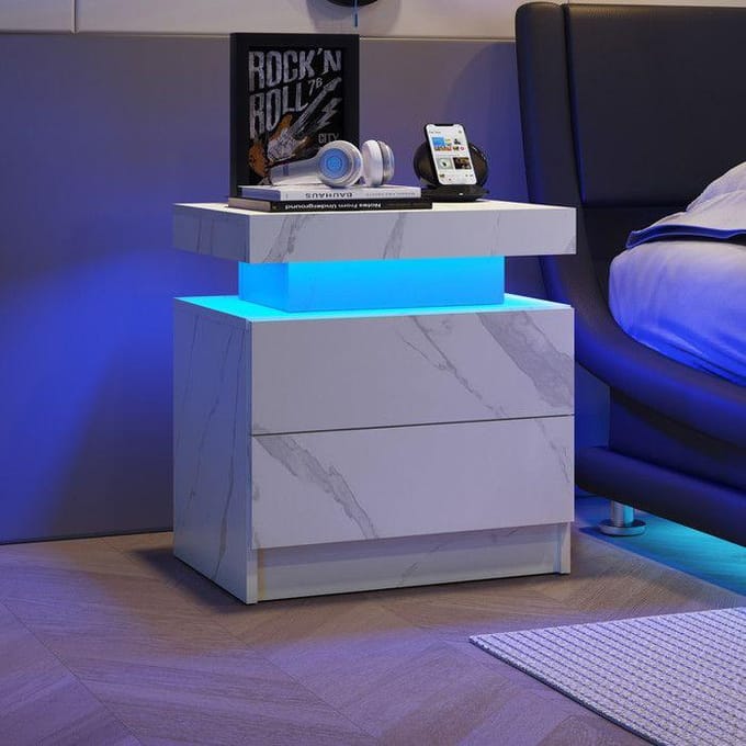 LED Nachtkastje - MUVOE - Wit - 2 Lades - Opbergruimte - Modern Design wit