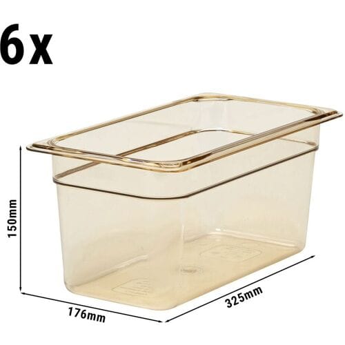 (6 stuks) CAMBRO H-PAN™ - Hittebestendige Gastronormbak 1/3 - Amber - Hoogte: 150mm