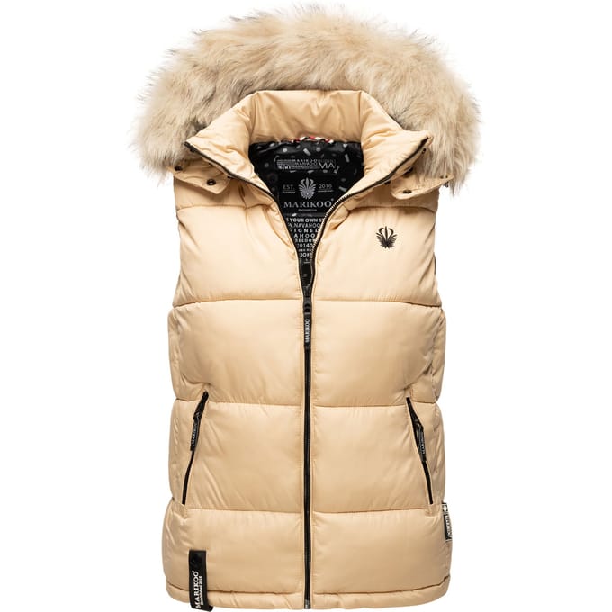 Marikoo dames gewatteerd vest – Eisflöckchen met capuchon & imitatiebontkraag