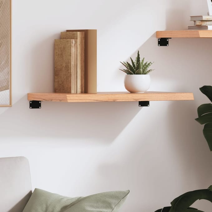 vidaXL - Wandschap - 60x30x(2-4) - cm - behandeld - massief - eikenhout - lichtbruin