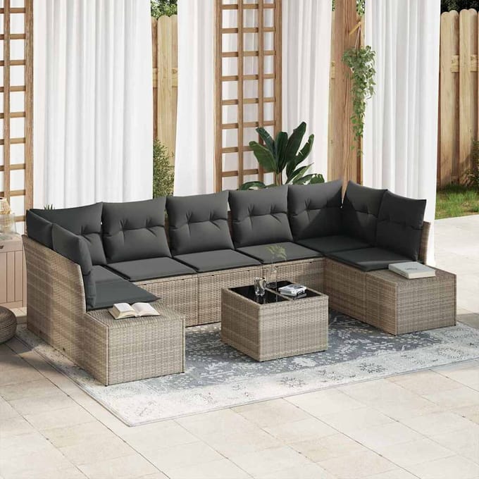 vidaXL Tuin Sofa Set 8 st Lichtgrijs poly rattan