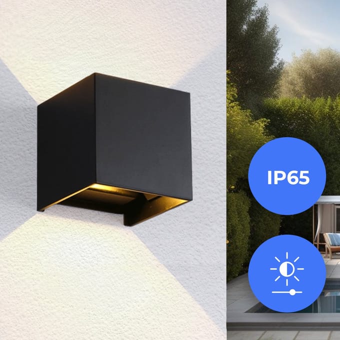 Qube DIM TO WARM Wandlamp LED 6Watt ZWART 230Volt IP65