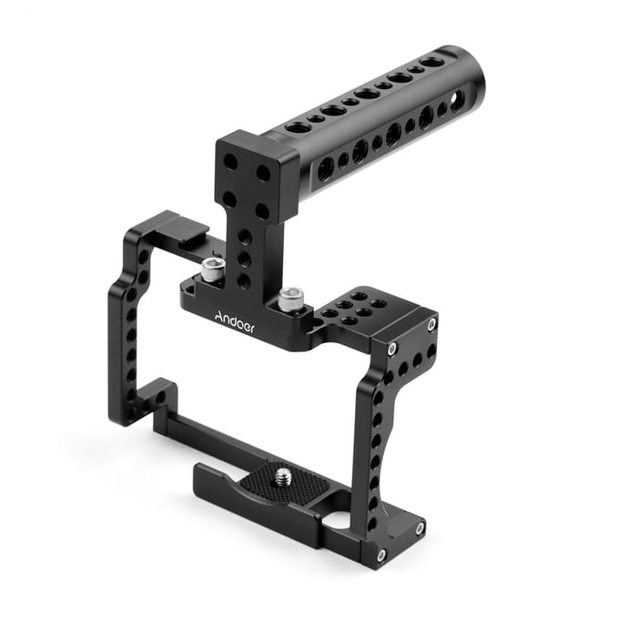 Anoder camerakooi met handgreep aluminiumlegering met koude schoen 1/4 3/8 gaten Compatibel met zwart