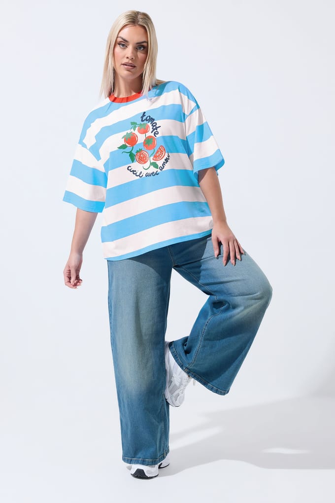 Limited Collection Blauw Gestreept 'Tomate' Ringer Tshirt Size 46
