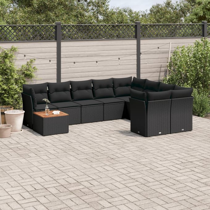 vidaXL - 10-delige - Loungeset - met - kussens - poly - rattan - zwart