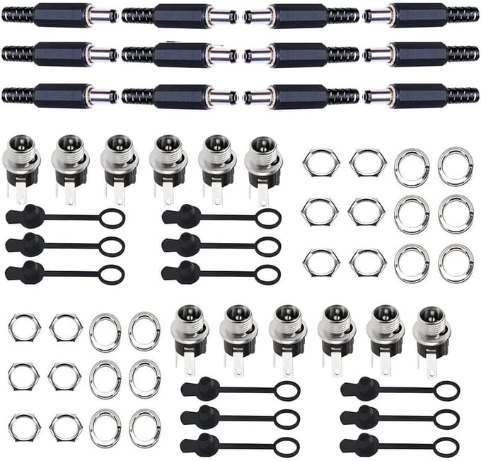 Dailygoody - RUNCCI-YUN 5.5mm x 2.5mm DC Plug en Socket Set - 12 Stuks met Rubber Beschermdoppen