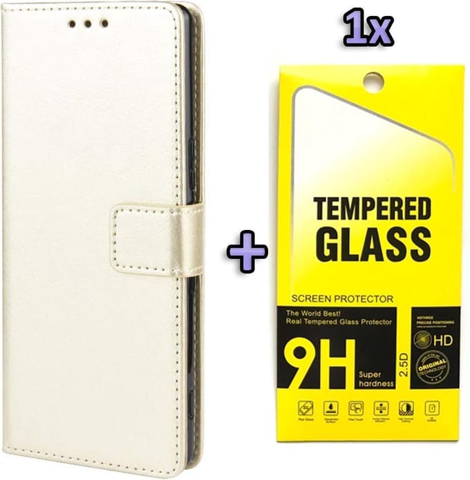 HB Hoesje Geschikt voor Apple iPhone SE (2020) Goud - Luxe Kunstlederen Portemonnee Book Case & Glazen Screen Protector