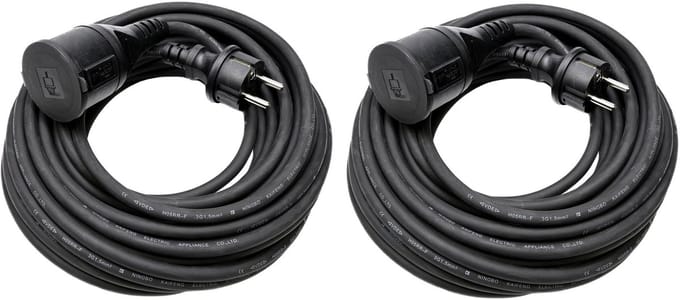Benson Verlengsnoer rubber - 2x - 15 meter - spatwaterdicht IP44 - 3500W - 3-polig