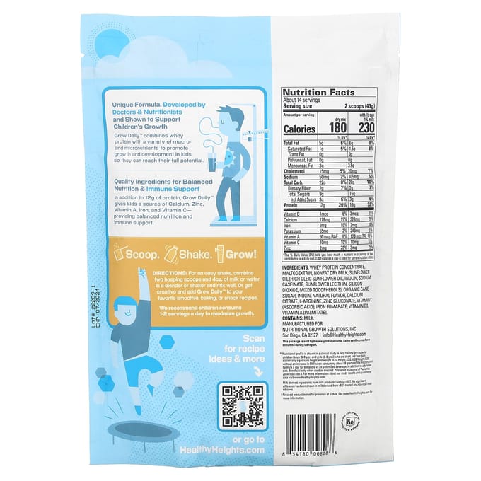 Grow Daily, Wei-eiwit & Voedingsmix, Voor Kinderen 3+, Vanille, 616G (21.7oz)