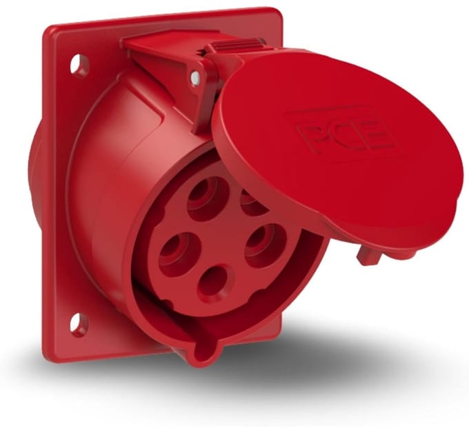 PCE 425-6tt – Basis van de schuine 32 A 3-polige + neutrale 6 uur/s rood