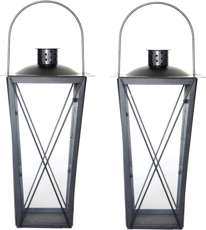 Flancy Flames windlicht - 2x stuks - zilver - ijzer - 20x40 cm - lantaarns