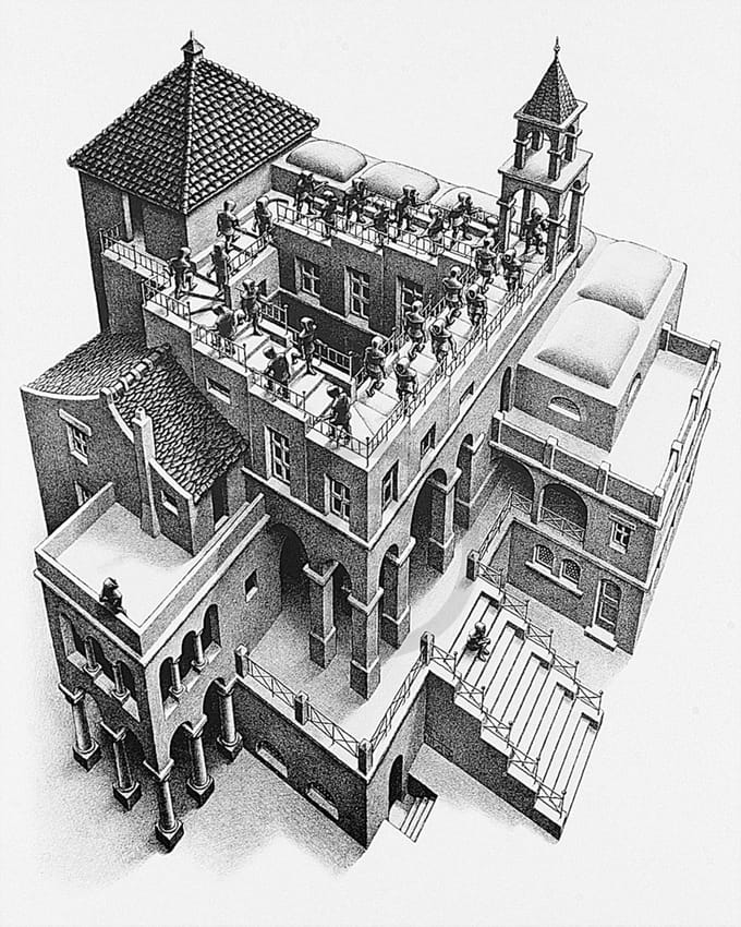 Kunstdruk M, C, Escher - Treppauf und Treppab 55x65cm