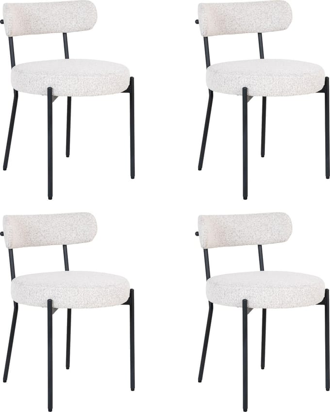 QUVIO Eetkamerstoelen Leanne - Eetkamerstoel - Bouclé - Staal - Wit - Set van 4