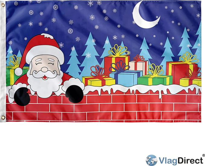 VlagDirect - Kerst vlag - Kerstman thema vlag - 90 x 150 cm.