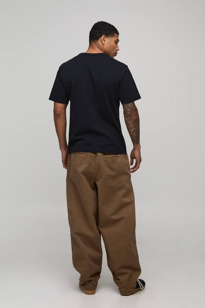 Balloon Fit Half & Half Tailleband Gewassen Twill Broek | Tobacco | Size Small