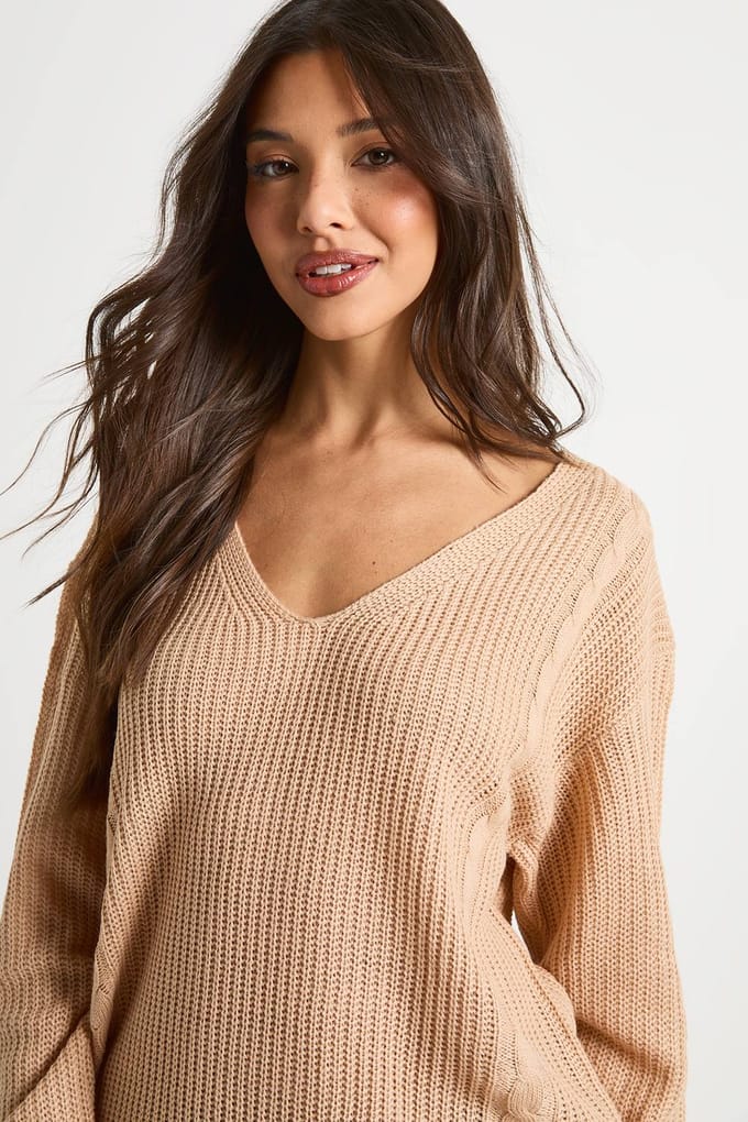 boohoo Dames V-hals oversized trui | Rose | Maat: Medium