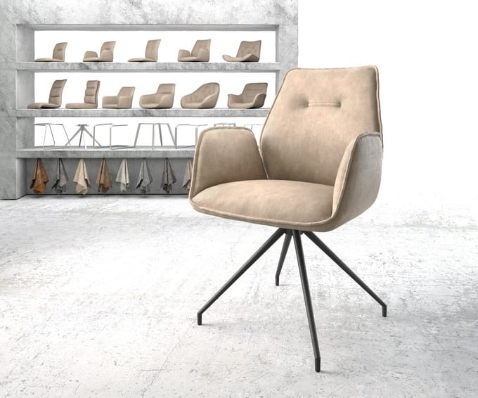 Gestoffeerde-stoel Zoa-Flex kruisframe conisch zwart microvelours beige vintage pocketveer kern