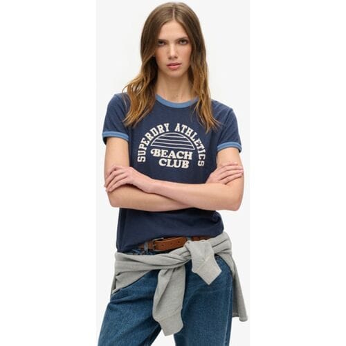 Superdry Athletic Essentials Beach Graphic Ringer T-shirt Blauw Grootte: 40